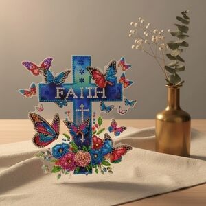 Colorful Butterfly Faith Cross Decor